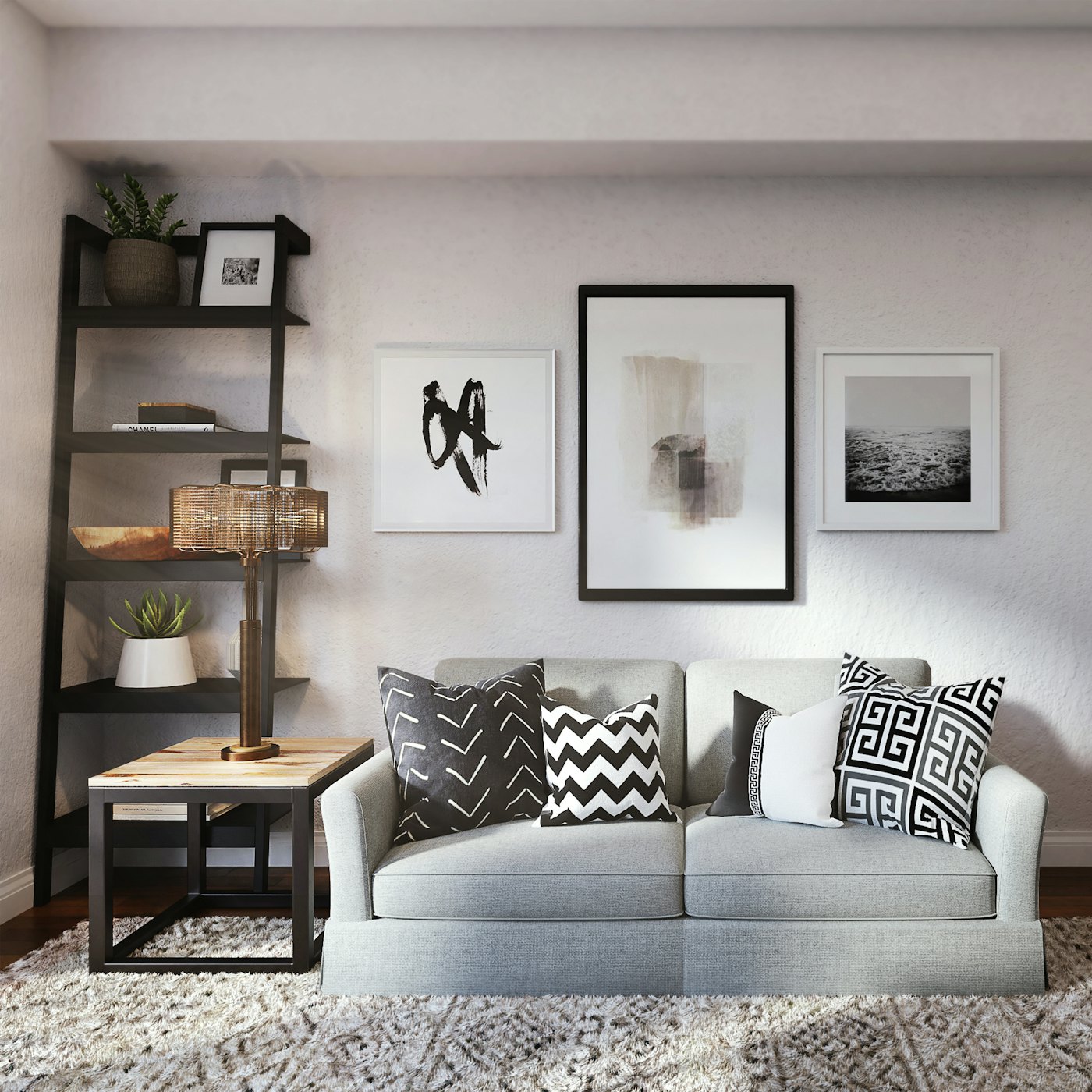A bright, minimally furnished living room